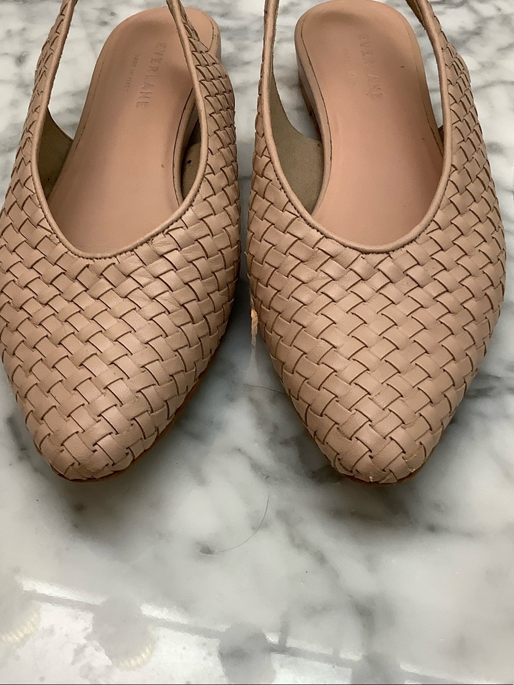 EVERLANE Woven Pointed Slingback Flats in Nude - Picture 4 of 8